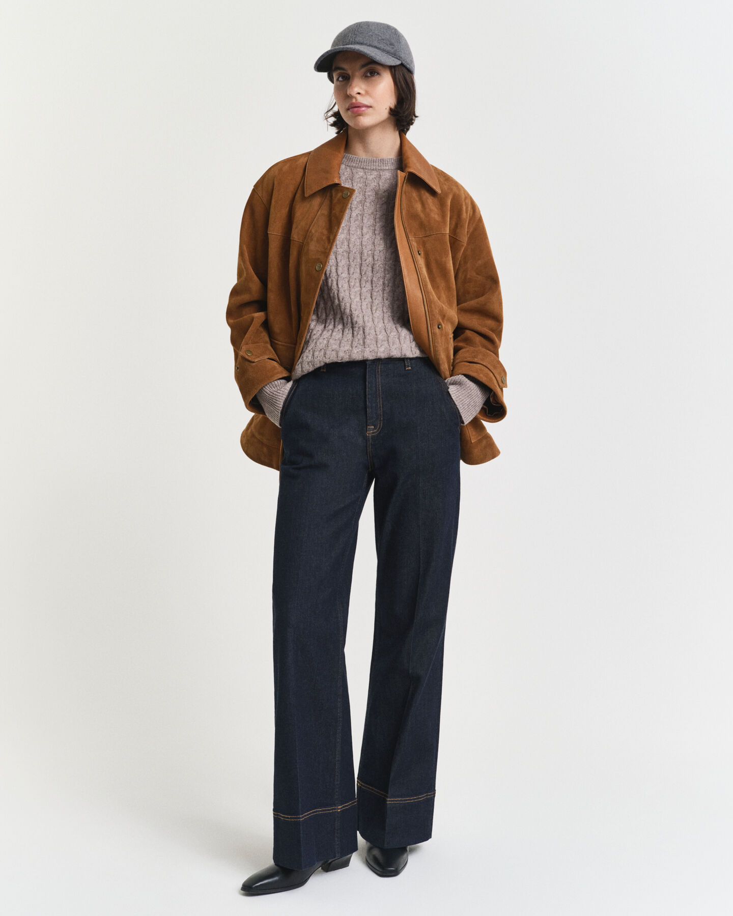 Zopfstrick Rundhalspullover aus Wolle