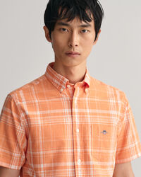 Regular Fit Baumwoll Leinen Kurzarmhemd mit Karomuster