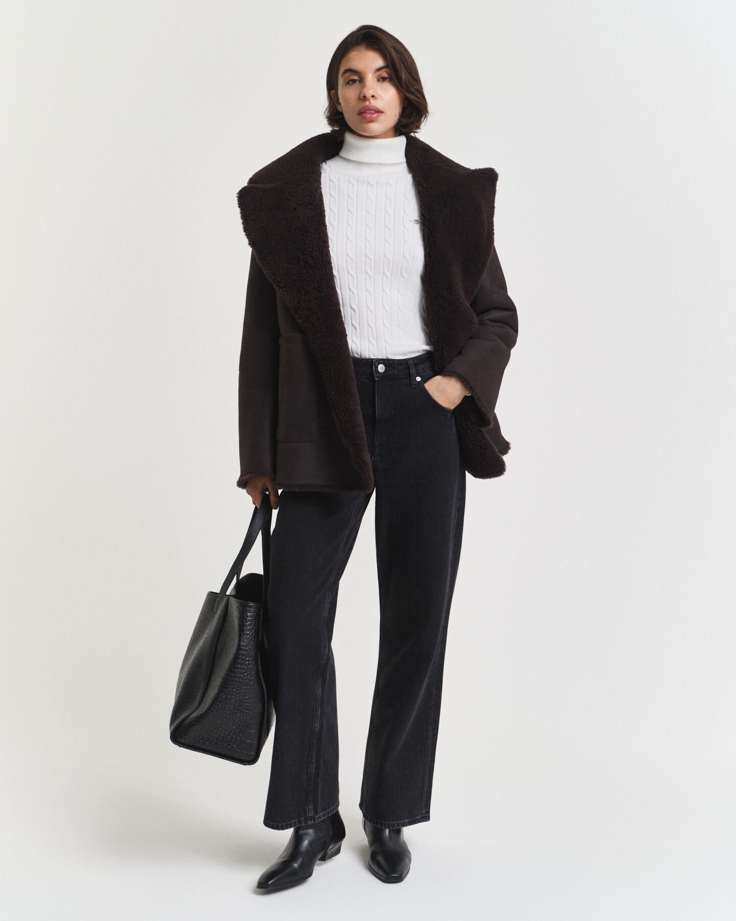 Zopfstrick Rollkragenpullover aus Stretch-Baumwolle