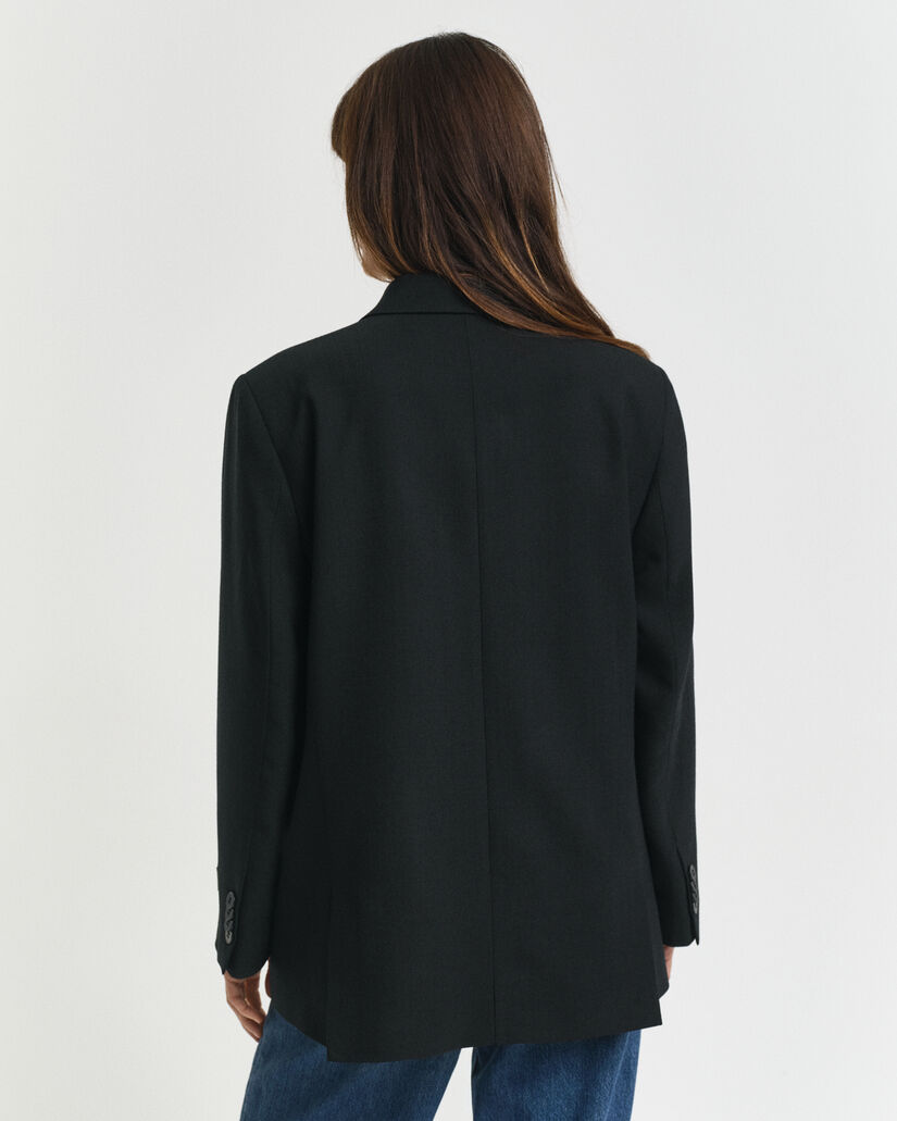 Zweireihiger Relaxed Fit Hopsack Blazer aus Wollgemisch