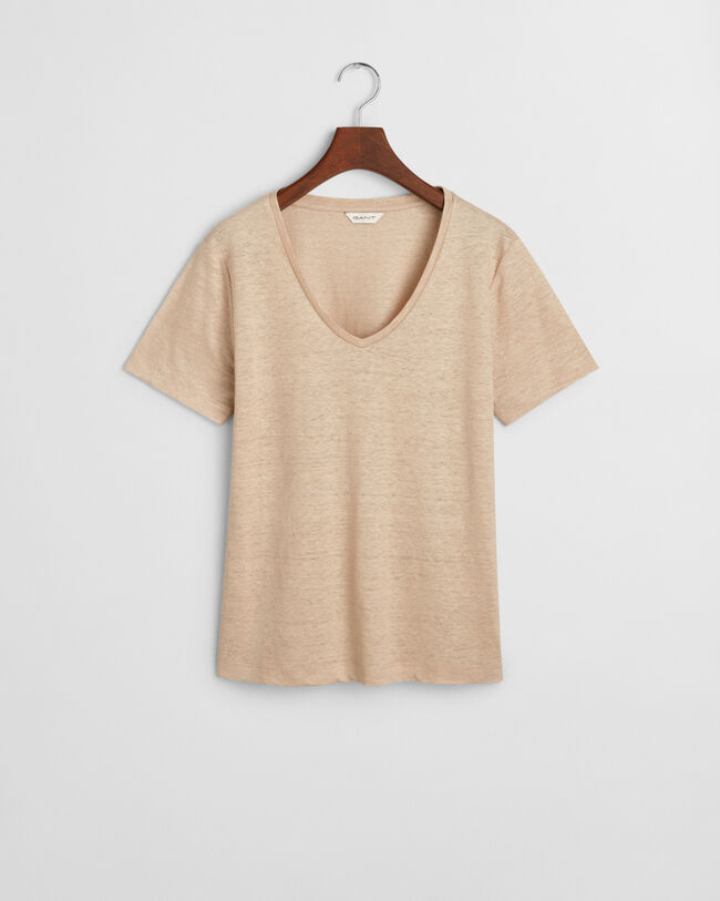 Leinen T-Shirt mit V-Ausschnitt