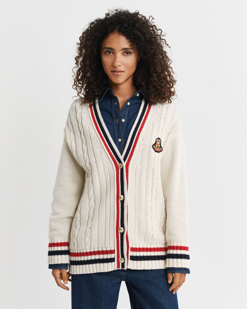 Gant Varsity V-Neck Zopfstrick Strickjacke