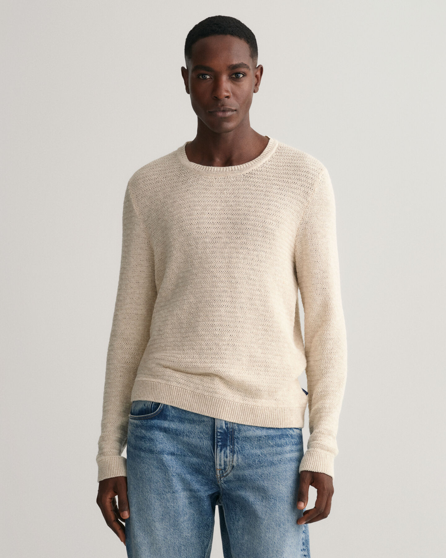 Textured Baumwoll Leinen Rundhalspullover