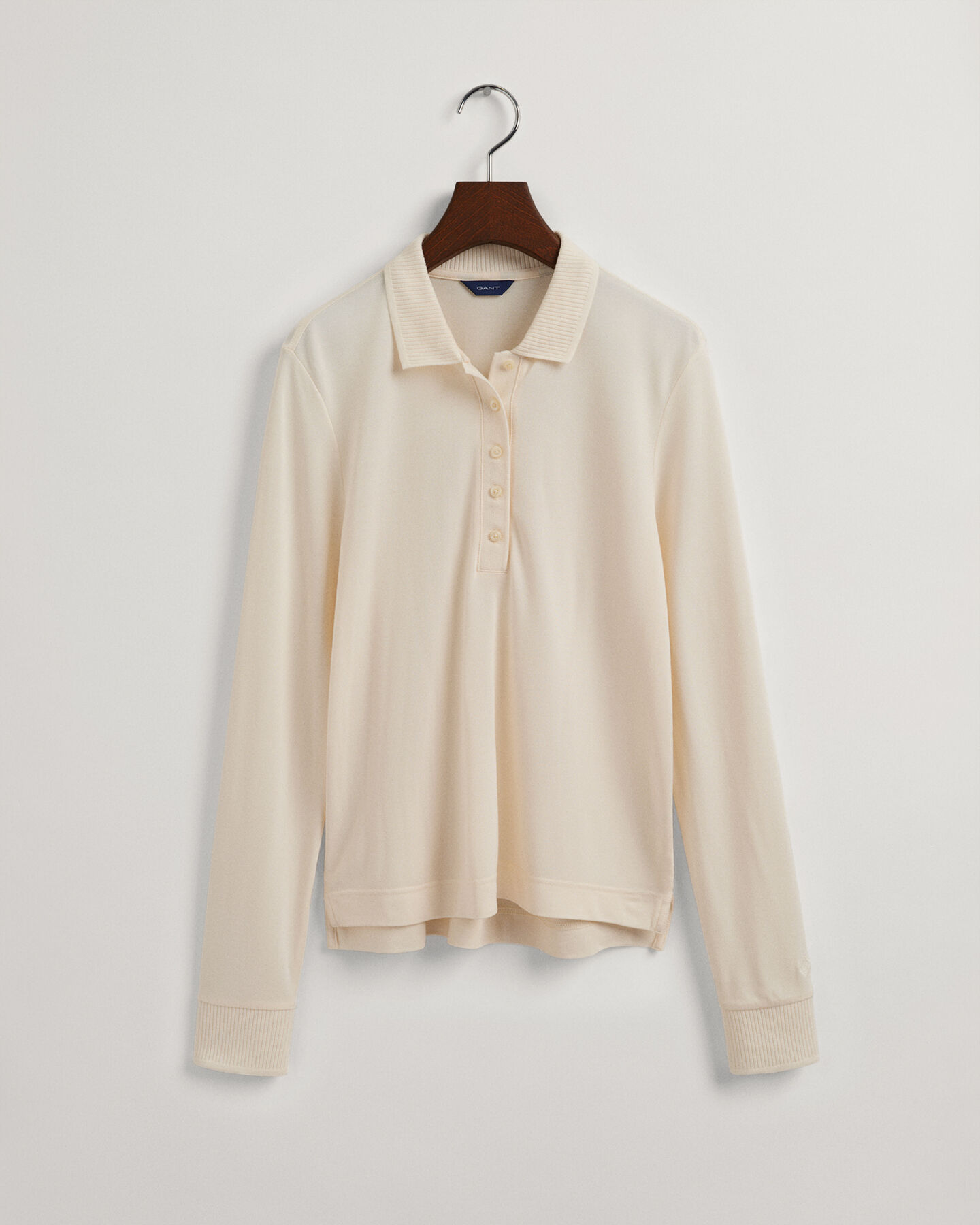 Detail Collar Piqu&eacute; Langarm-Poloshirt