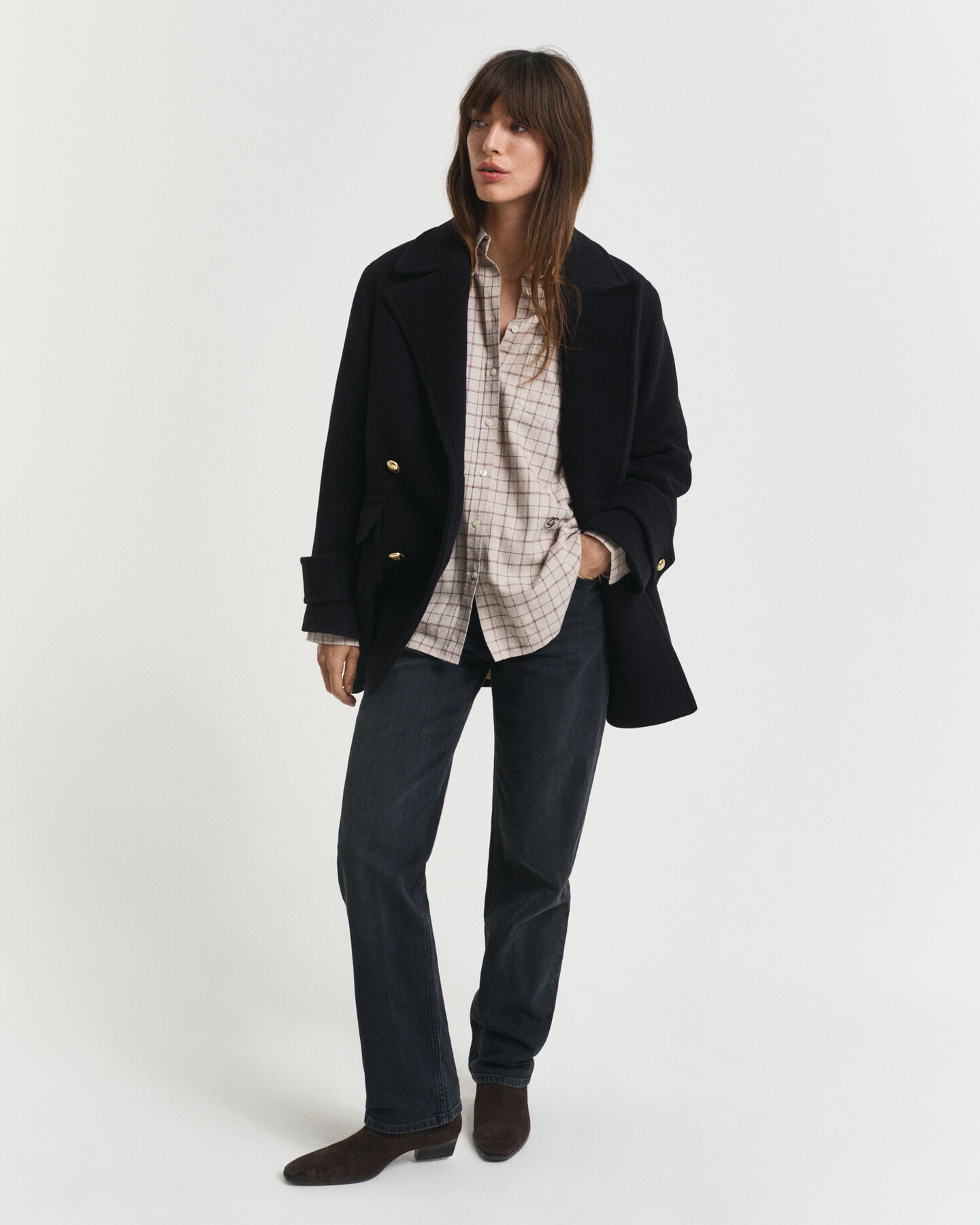 Angeraute Relaxed Fit Flanellbluse mit Karomuster