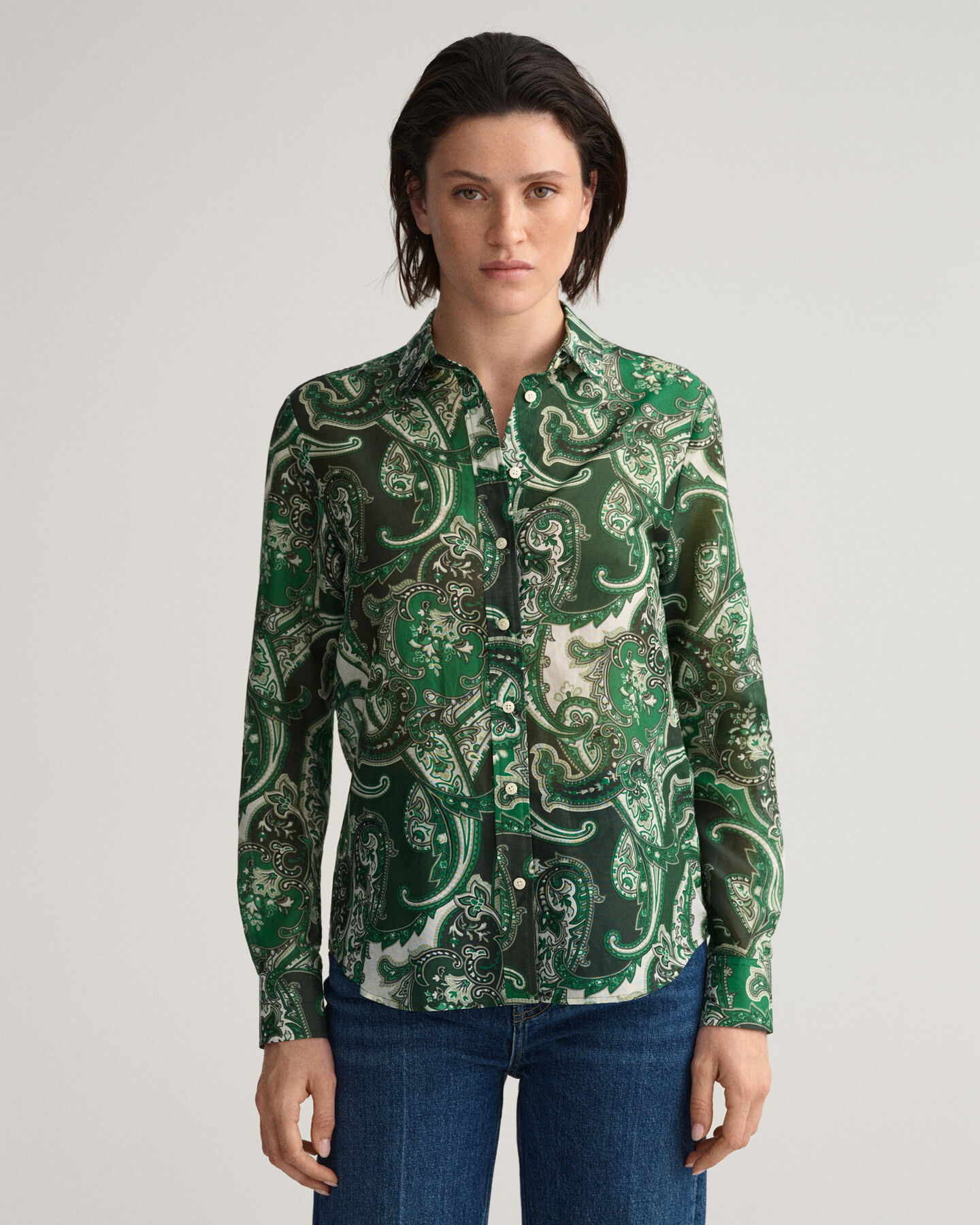 Regular Fit Paisley Bluse aus Baumwolle und Seide