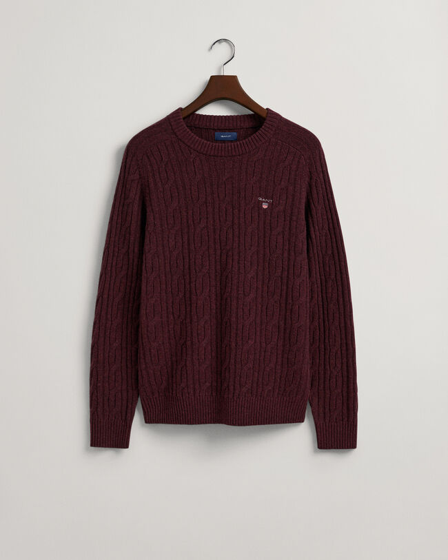 Lambswool Rundhalspullover mit Zopfmuster