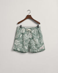 Classic Fit Tropical Leaves Badeshorts mit Print