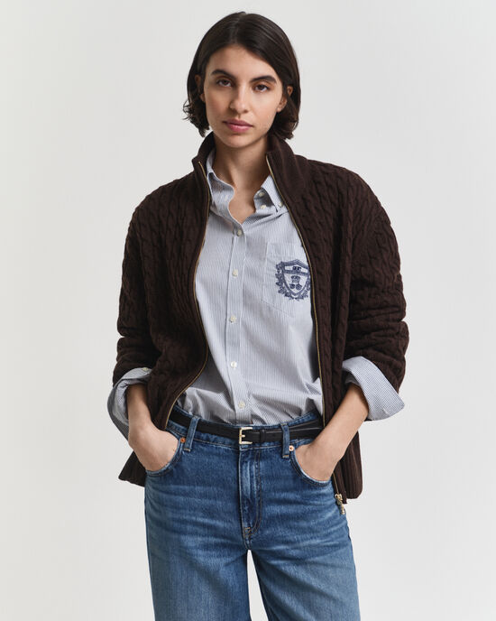 Zopfmuster Strickjacke mit Reißverschluss