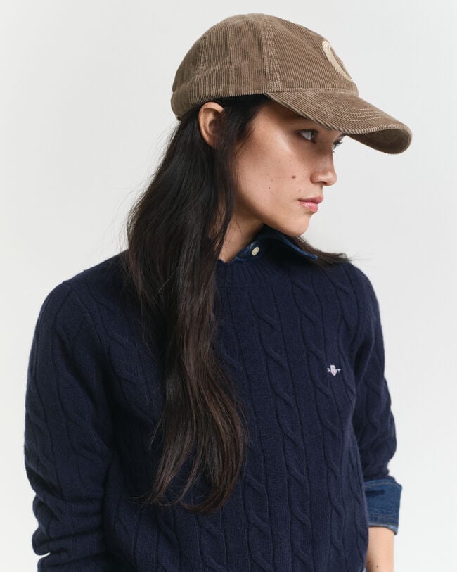 Lambswool Zopfstrick Rundhalspullover