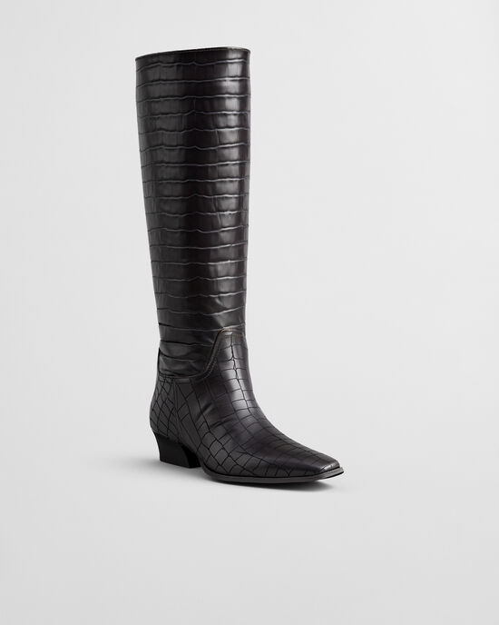 Bassotte Croc-Effect Leather Knee-High Boots