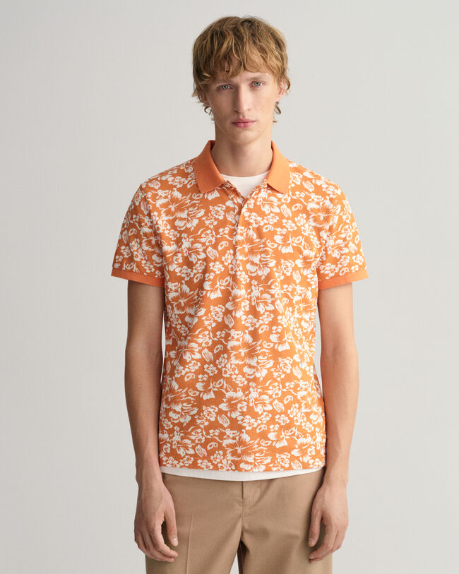 Piqu&eacute; Poloshirt mit floralem Print