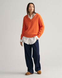Gerippter V-Neck Wollpullover