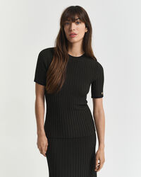 Gerippter Kurzarmpullover mit Kontrasten