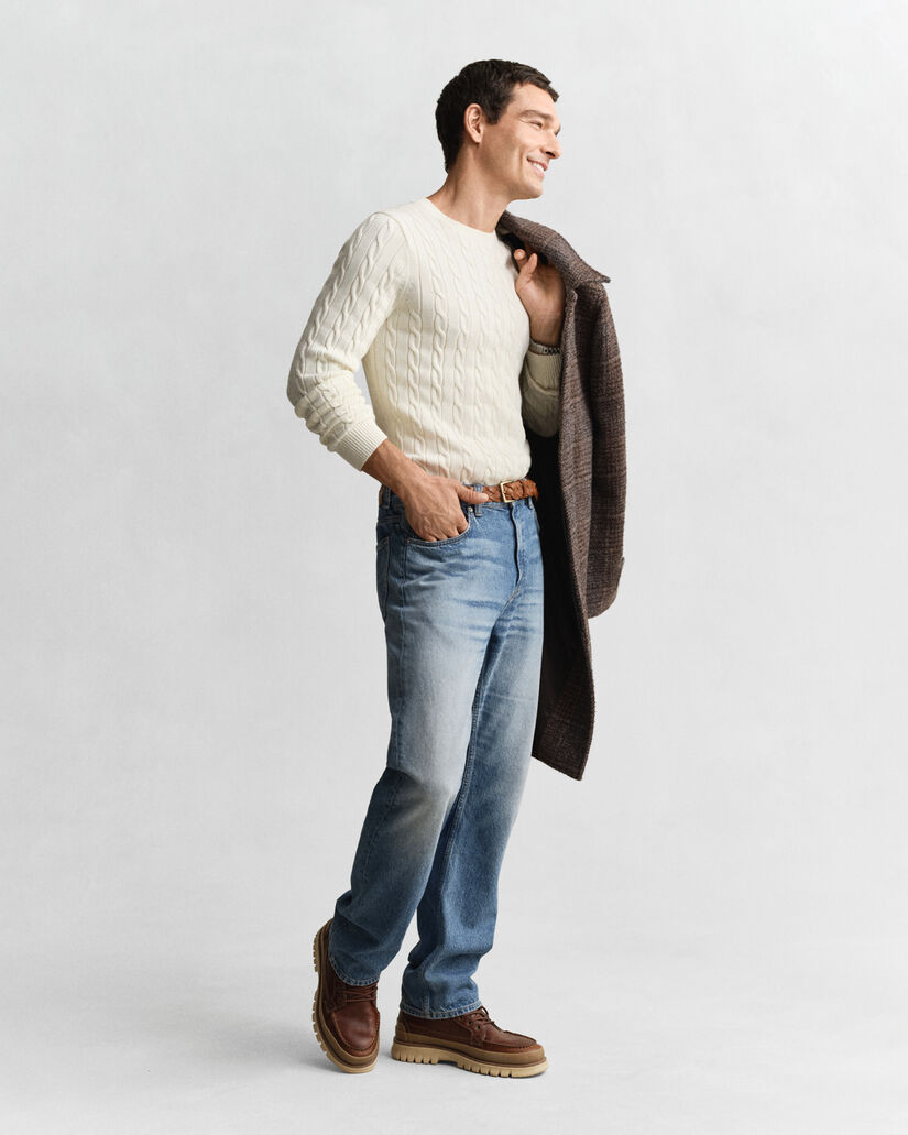 Zopfstrick Rundhalspullover aus Baumwolle