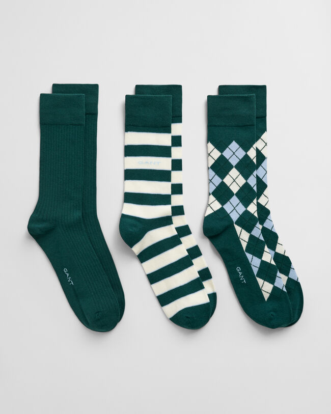 3er-Pack Socken Argyle & Streifen