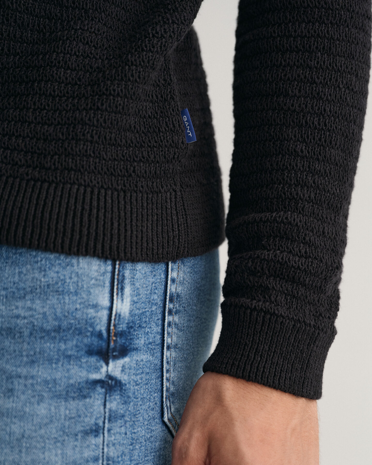 Textured Baumwoll Leinen Rundhalspullover