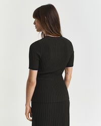 Gerippter Kurzarmpullover mit Kontrasten