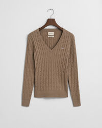 Zopfstrick V-Neck Pullover aus Stretch-Baumwolle