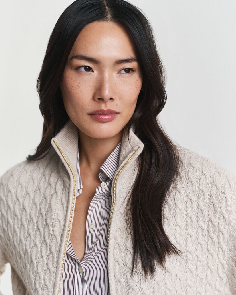 Zopfmuster Strickjacke mit Reißverschluss