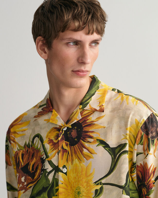 Relaxed Fit Seidenhemd mit Sonnenblumen-Print