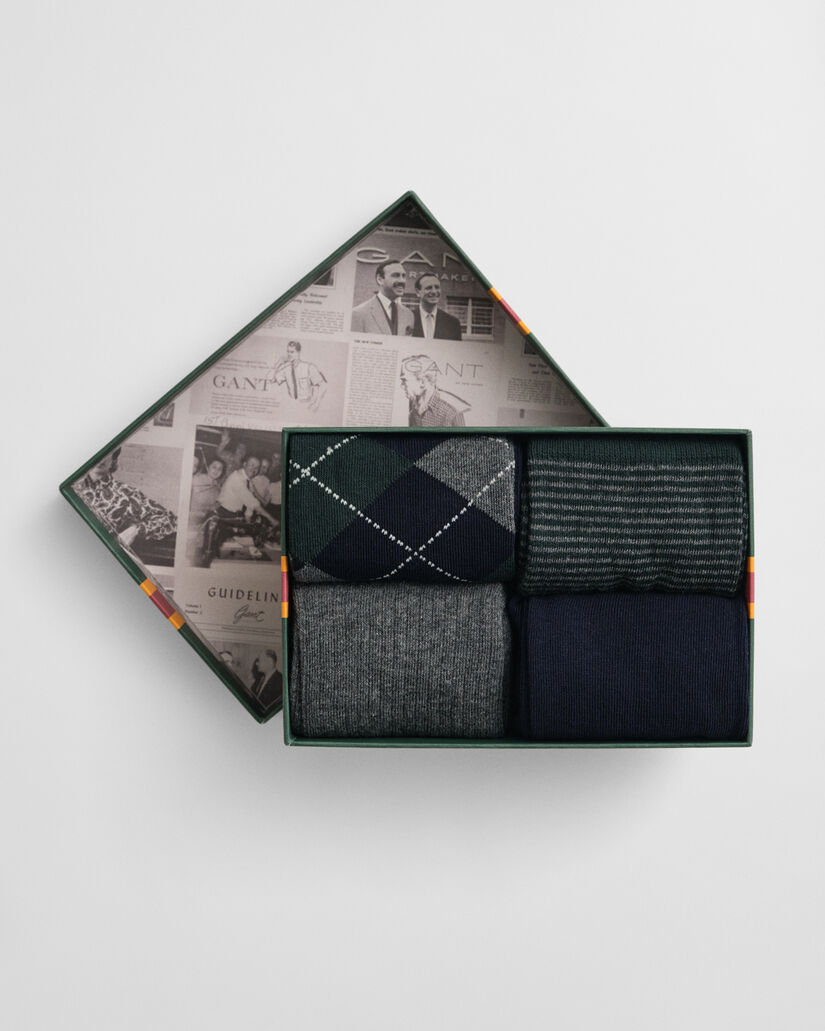 4er-Pack Socken Argyle & Streifen in Geschenkbox