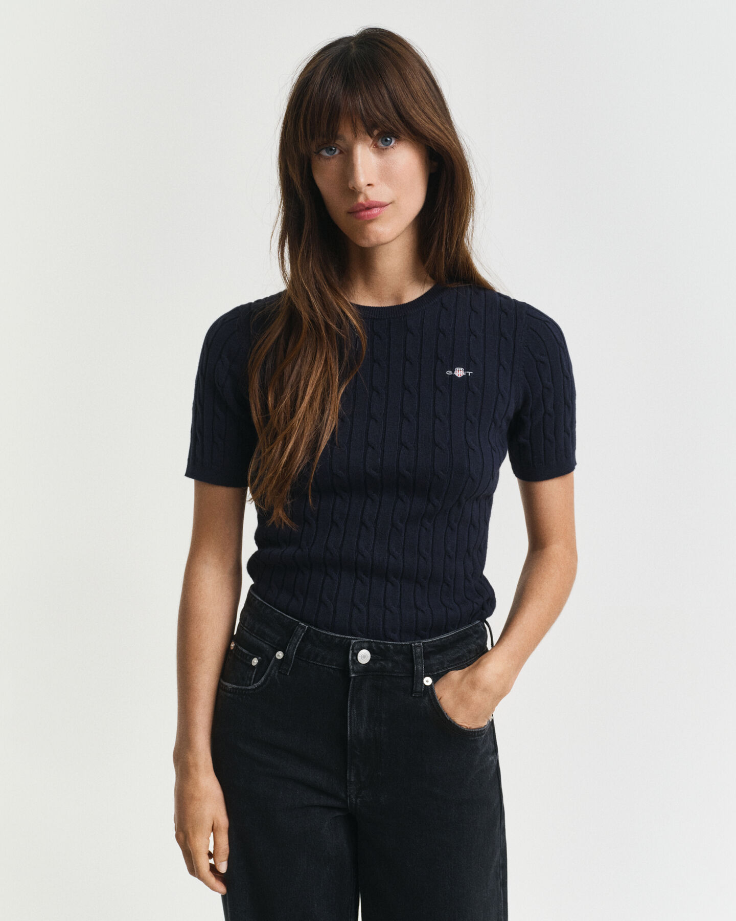 Zopfstrick-Pullover aus Stretch-Baumwolle