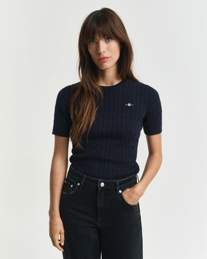 Zopfstrick-Pullover aus Stretch-Baumwolle