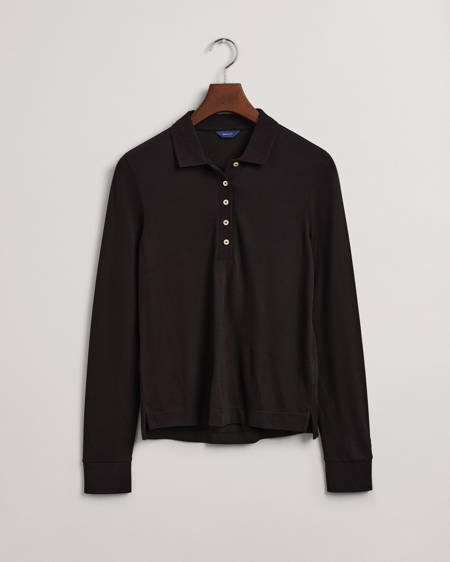 Detail Collar Piqu&eacute; Langarm-Poloshirt