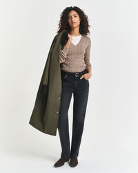 Zopfstrick V-Neck Pullover aus Stretch-Baumwolle