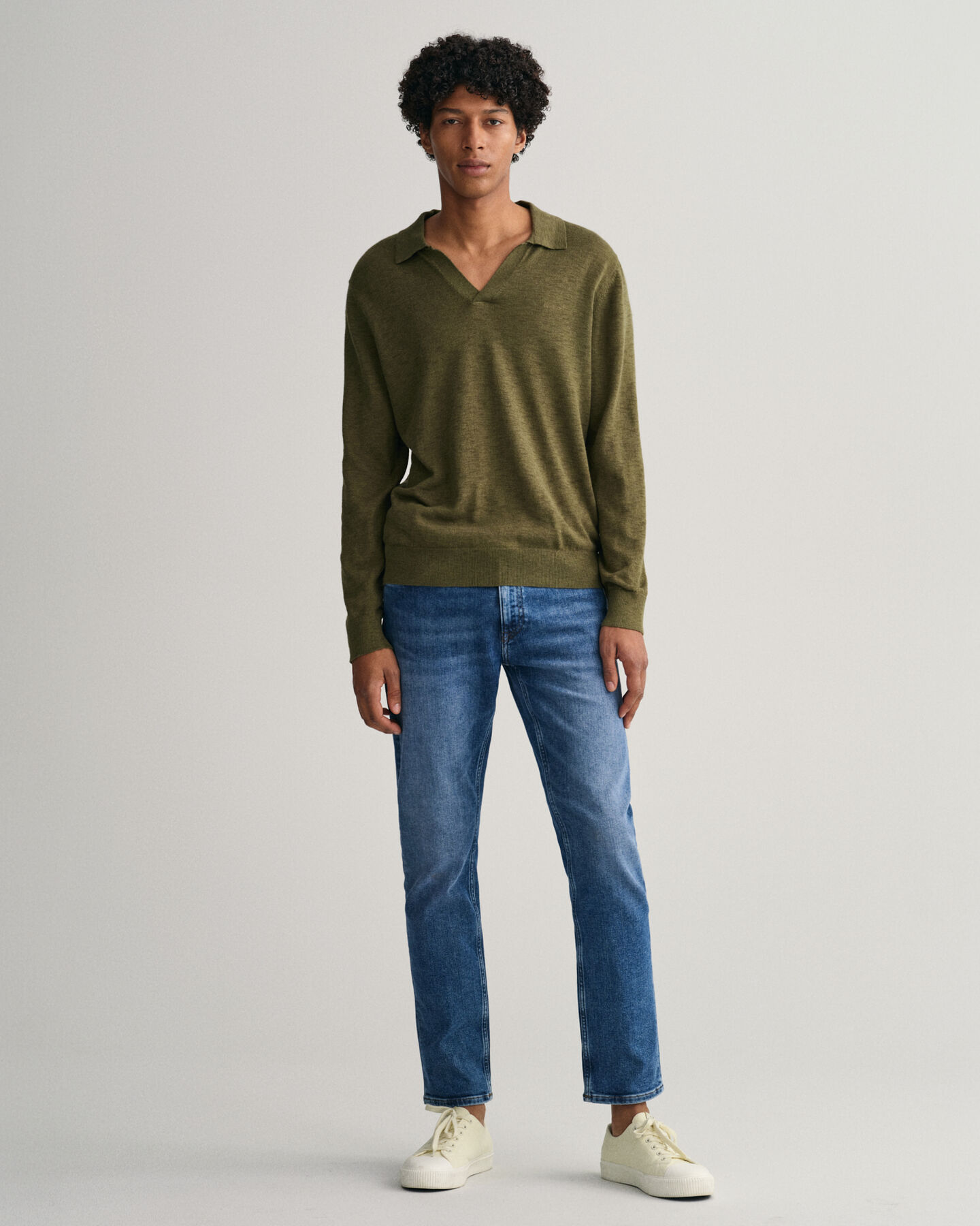 Baumwoll Leinen Polopullover