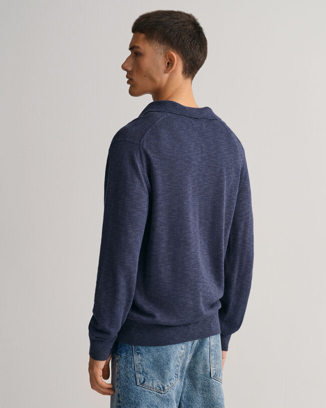 Baumwoll Leinen Polopullover