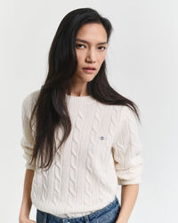 Lambswool Zopfstrick Rundhalspullover