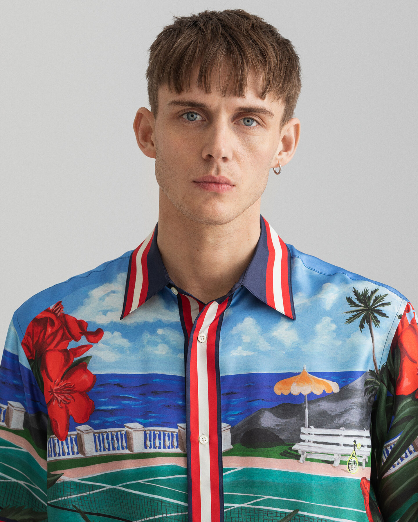 Relaxed Fit Scenery Kurzarmhemd aus Seide