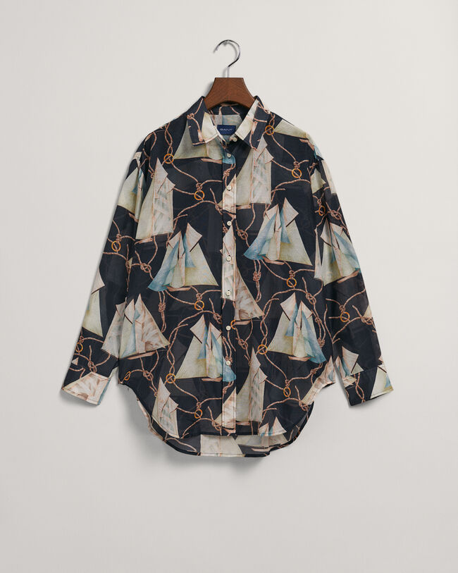 Relaxed Fit Sailing Print Baumwoll Seiden Bluse