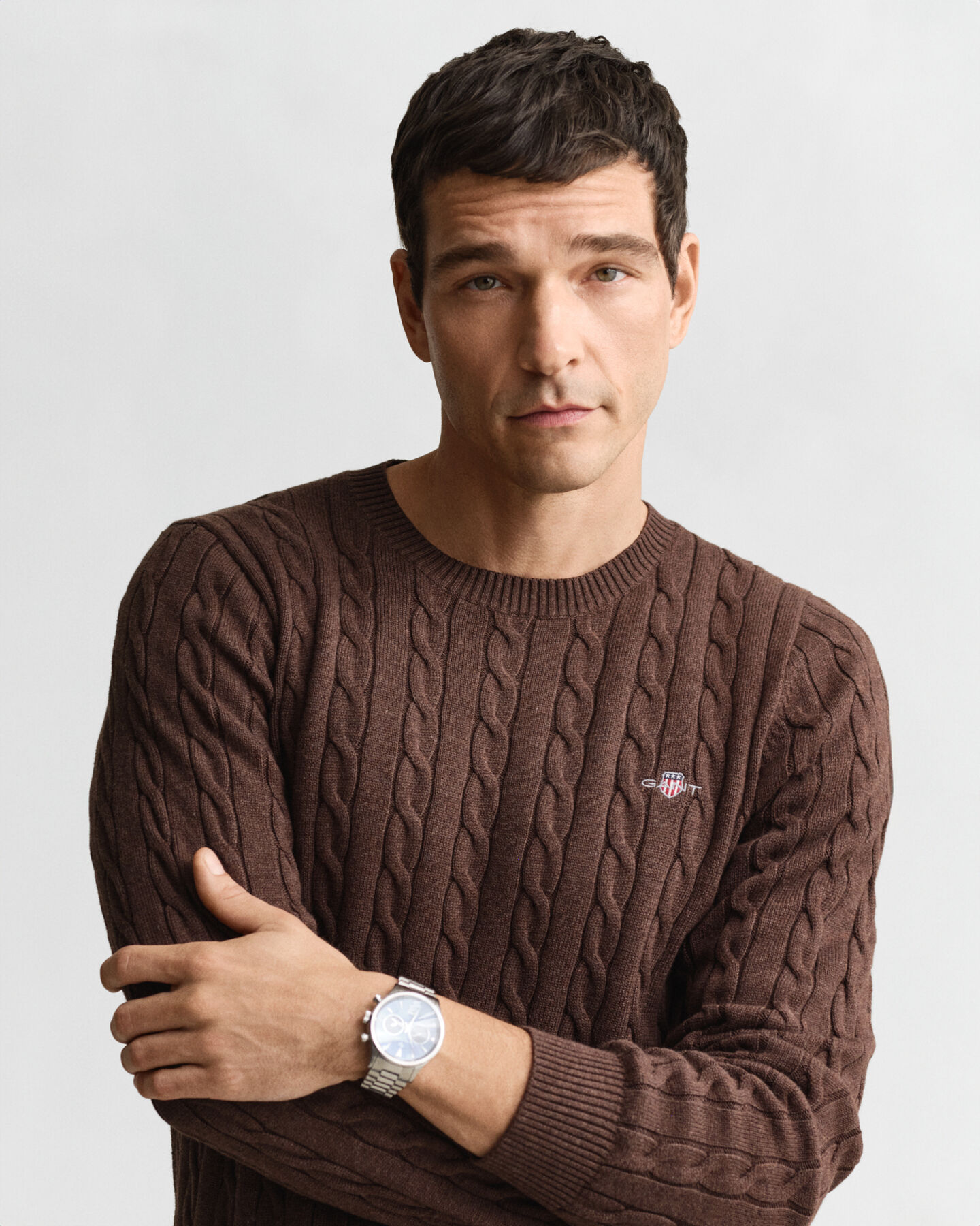 Zopfstrick Rundhalspullover aus Baumwolle