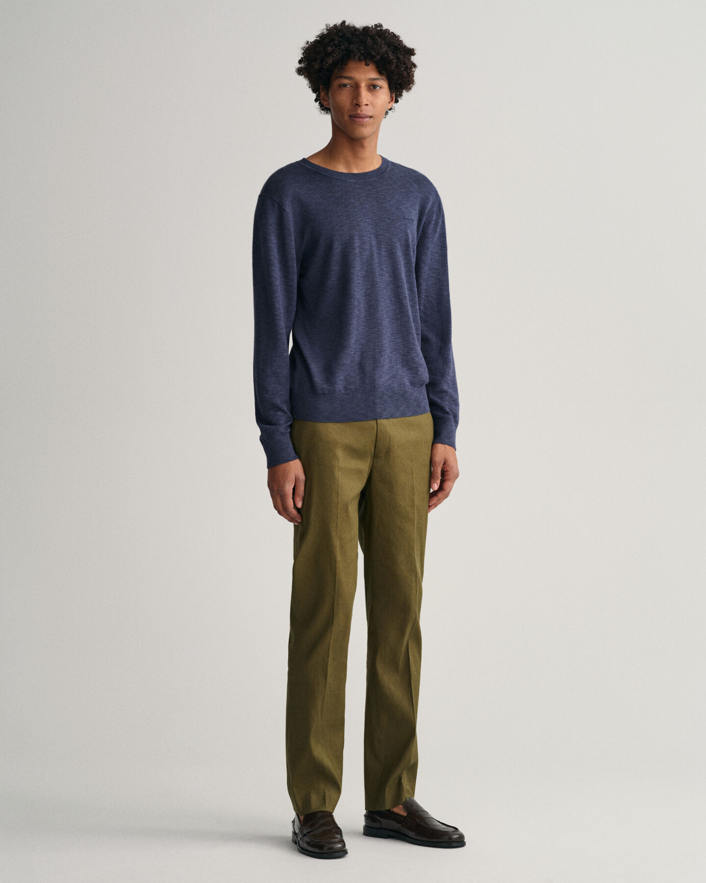 Baumwoll Leinen Rundhalspullover