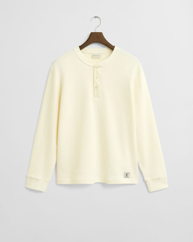 Waffle Textured Henley Langarm-T-Shirt