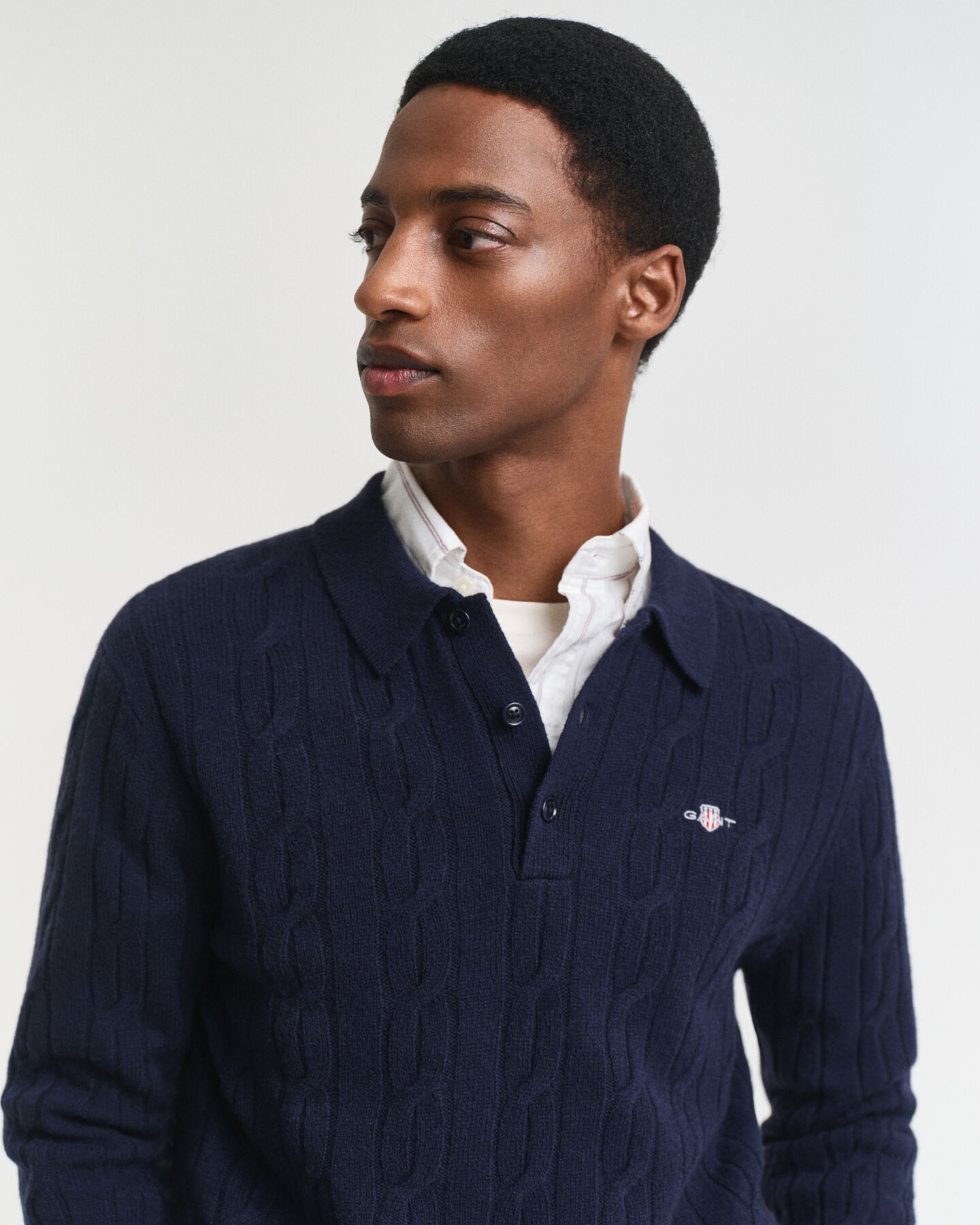 Lambswool Zopfstrick Polopullover