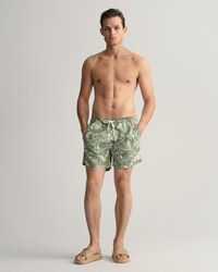 Classic Fit Tropical Leaves Badeshorts mit Print