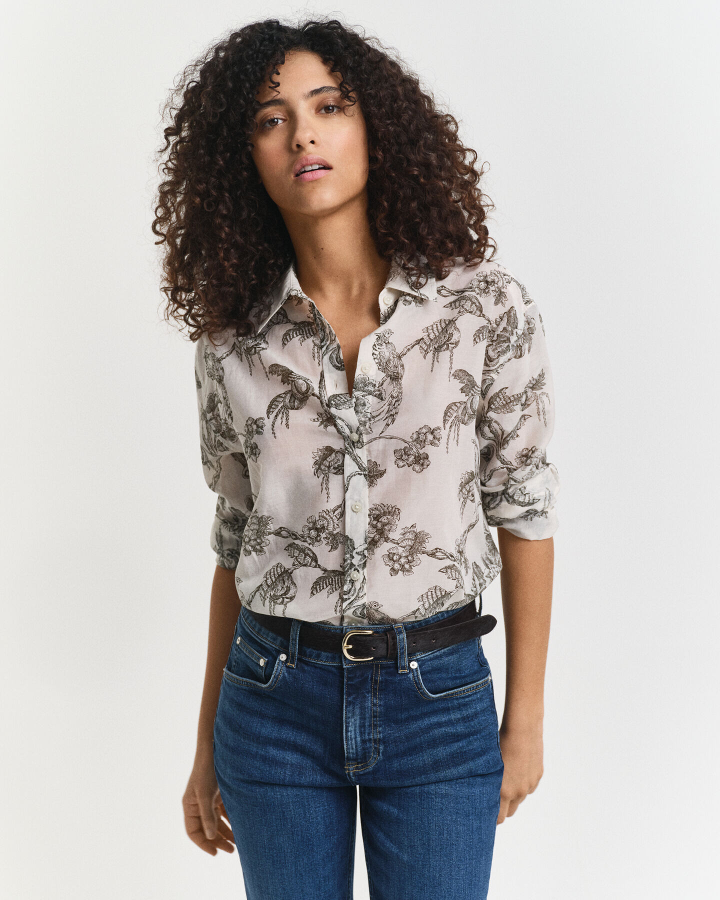 Relaxed Fit Bluse aus Baumwolle und Seide mit Baum-Print