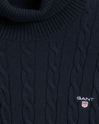 Baumwoll-Rollkragenpullover mit Zopfmuster