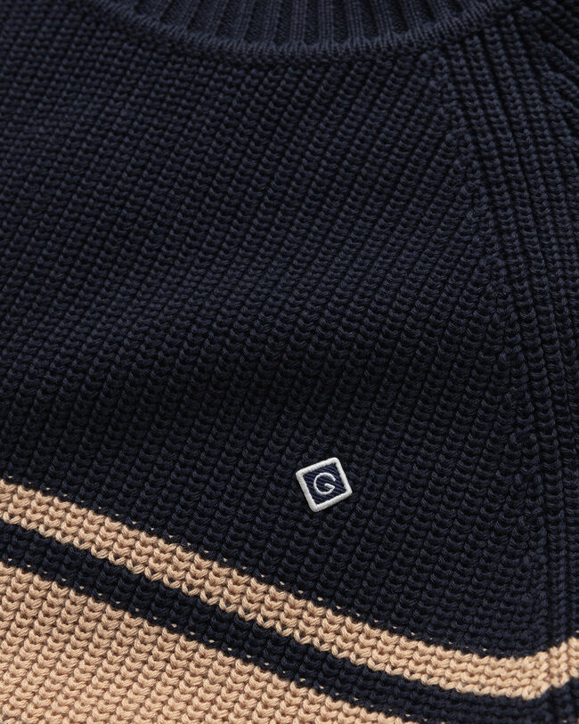 Baumwoll-Rippstrick Rundhalspullover mit Streifen