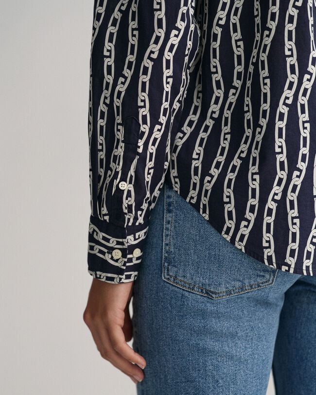 Regular Fit Chain Print Bluse aus Baumwoll-Voile