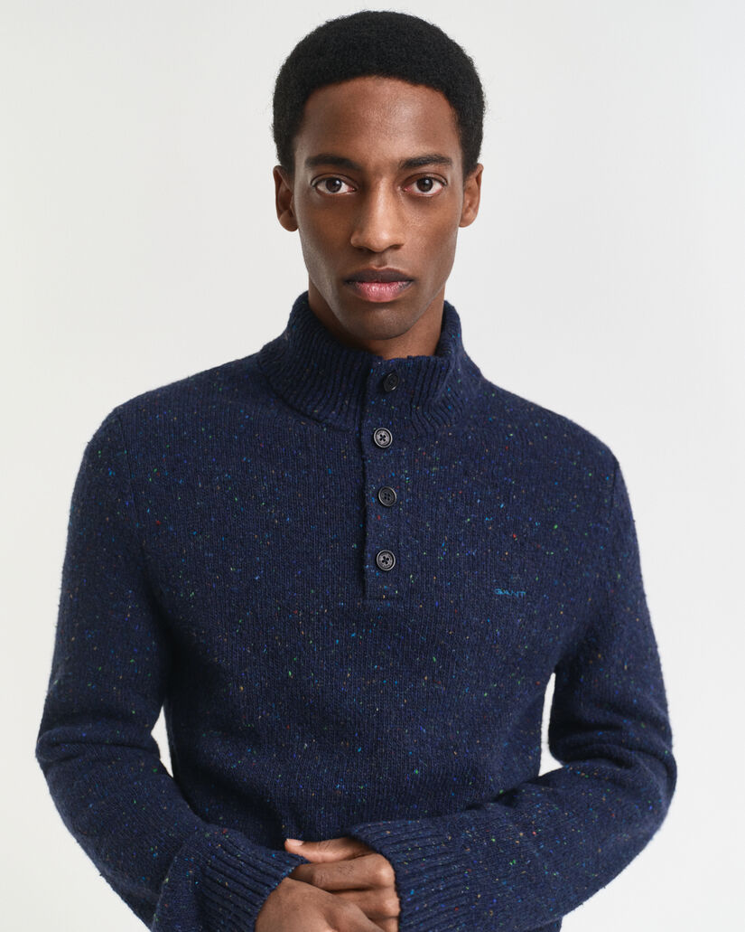 Geknöpfter Wollmix Troyer mit Noppenstruktur