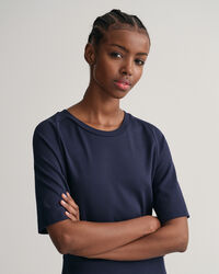 Ausgestelltes Kurzarm Rundhalskleid