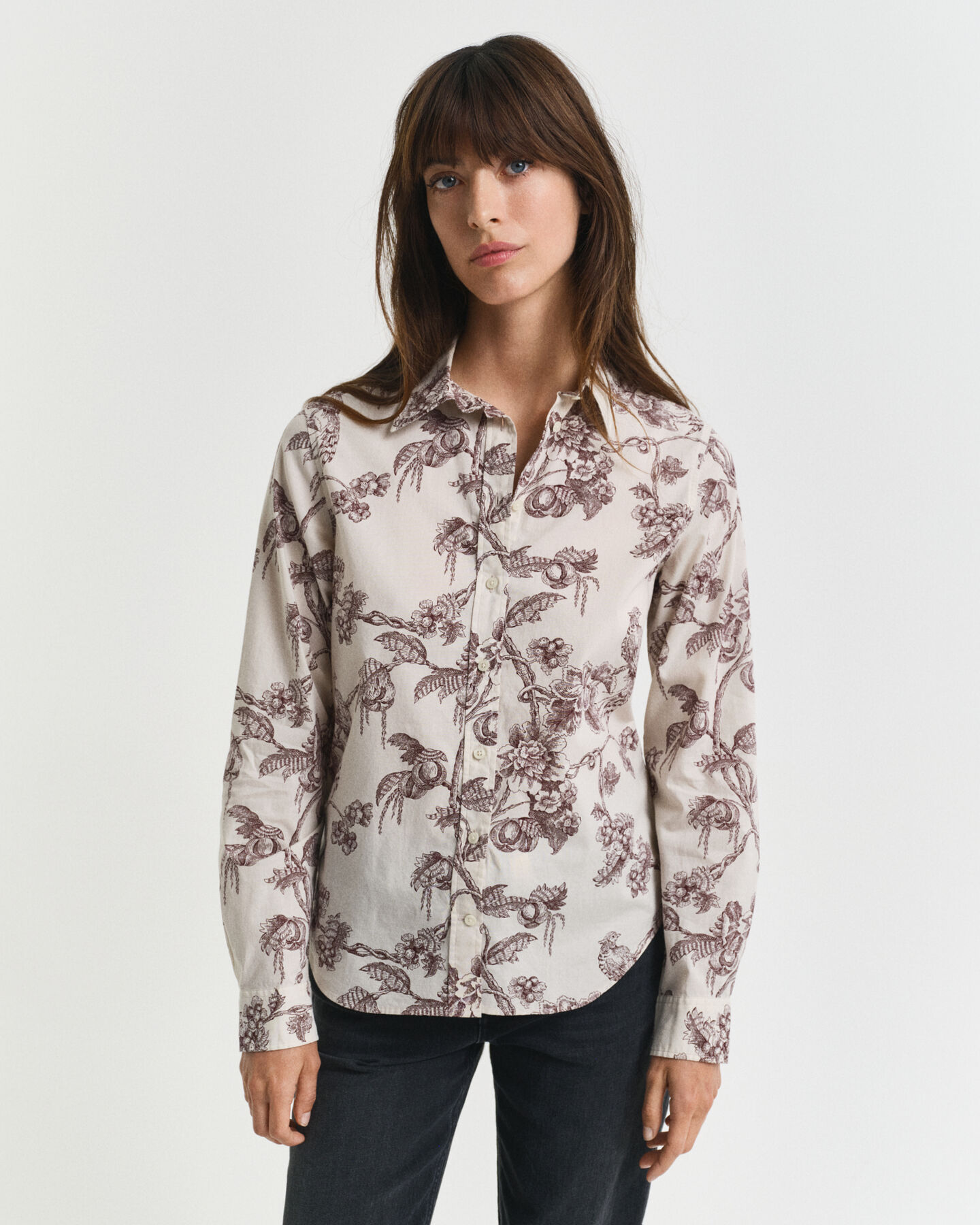 Regular Fit Bluse aus Baumwoll-Voile mit Baum-Print