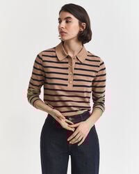 Breton Striped Piqué Langarm-Poloshirt