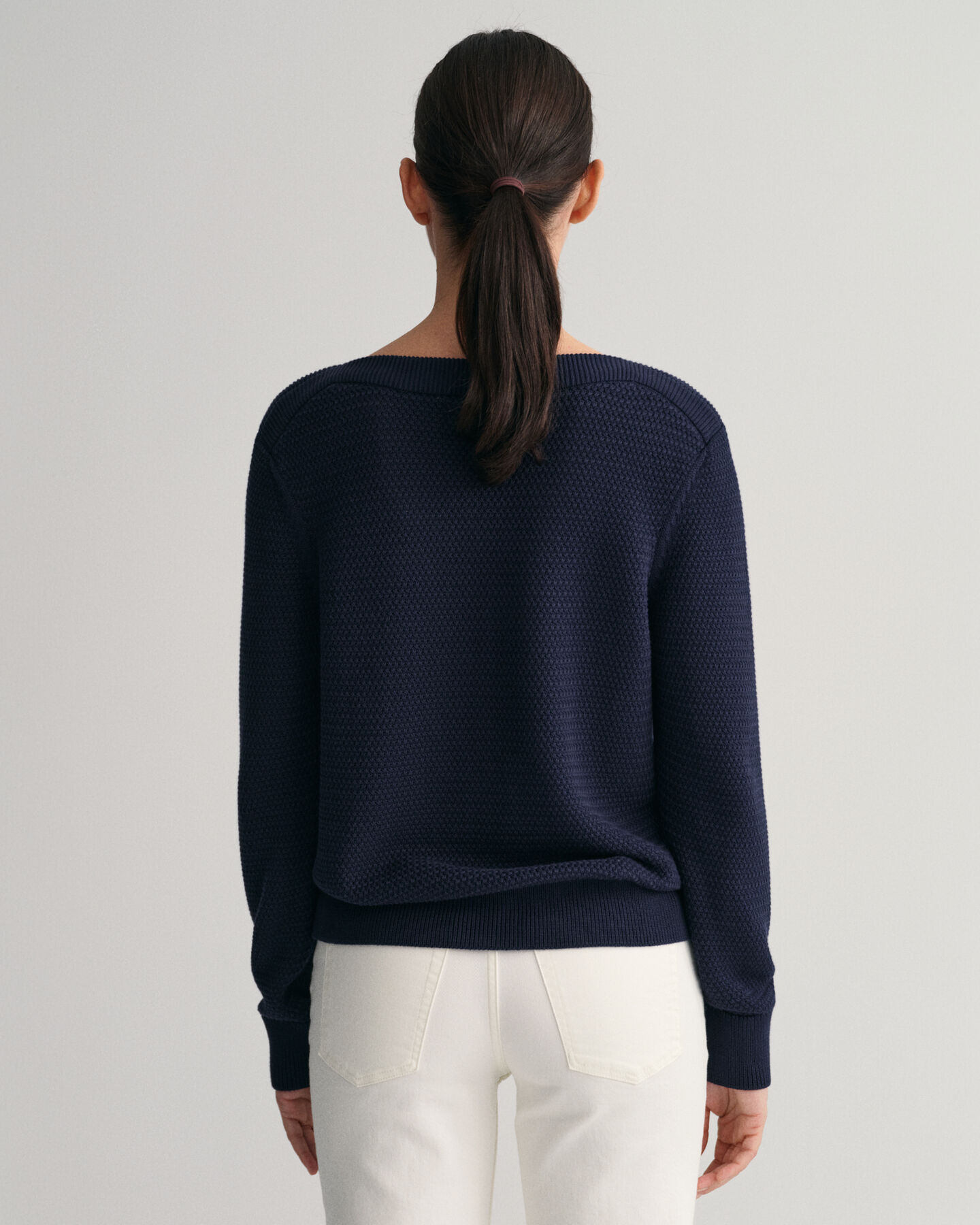 Textured Baumwoll Pullover mit U-Boot-Ausschnitt
