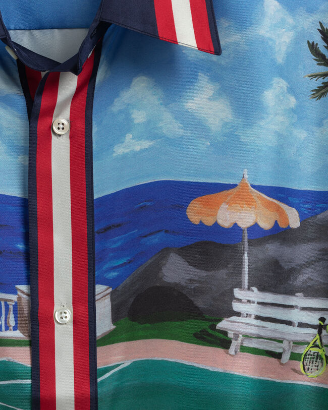 Relaxed Fit Scenery Kurzarmhemd aus Seide